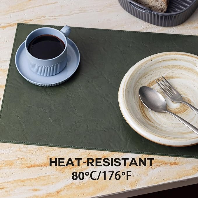 Baroyal Faux Leather Placemats Set of 4 Vinyl Washable Wipeable Table Mats for Kitchen Dining Table Heat Resistant Waterproof Indoor/Outdoor Placemats Non-Slip Easy Clean Place Mats (Olive Green) - Image 4