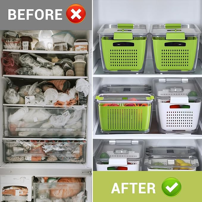 LUXEAR Fresh Container, 3PACK Produce Saver Container BPA Free Fridge Organizer for Vegetable Fruit and Salad Partitioned Food Storage Container with Vents Stay Fresh Containers Not Dishwashers Safe - Image 5