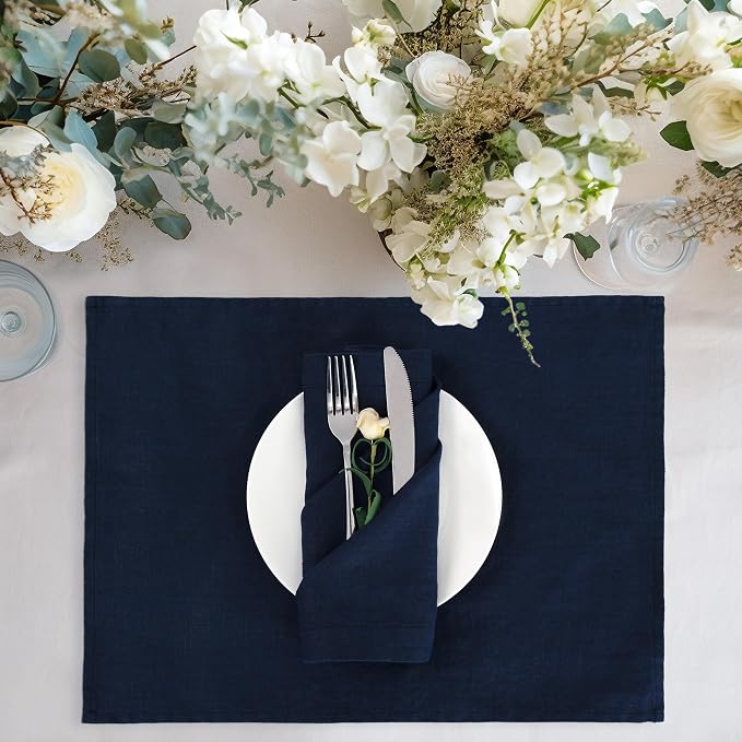 100% Linen Dinner Napkins 20x20 Inch,Soft and Breathable Natural French Flax Cloth Napkins,Stone Washed Set of 4(Navy) - Image 5