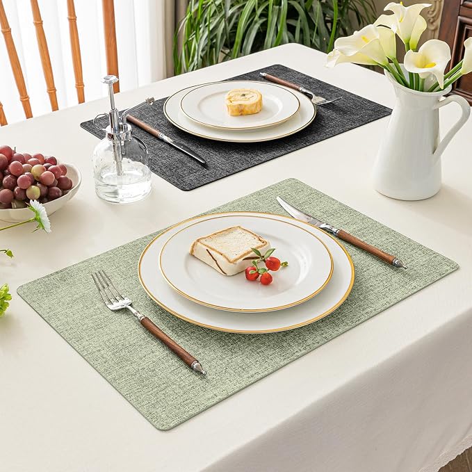 Romanstile Vinyl Placemats Set of 4, Reversible Faux Leather Heat Resistant Wipeable Table Mats, Waterproof Washable Non-Slip Table Placemats for Dining/Kitchen/Party/Outdoor (Grey Green, 12" x 17") - Image 7