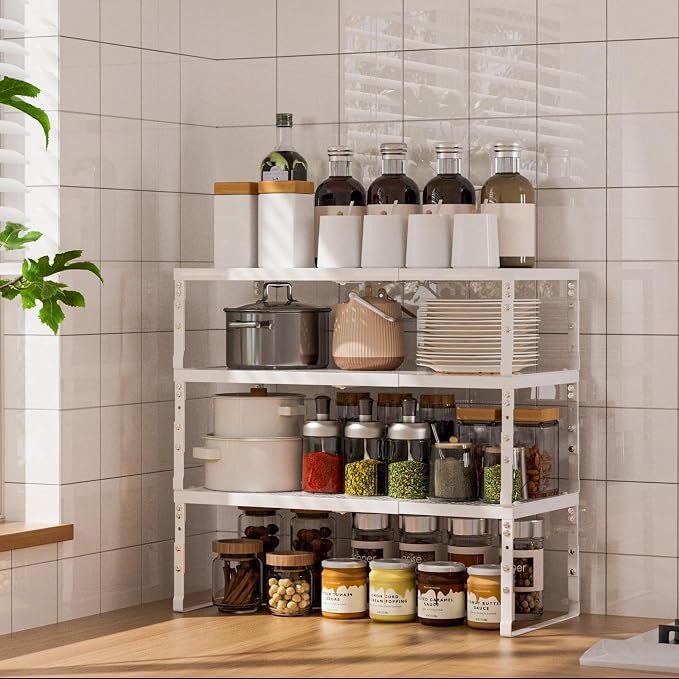 Cabinet Shelf,Expandable Adjustable Stackable Kitchen Organizer,for cabinets, Kitchens, countertops, bathrooms Shelf Organizer(2Packs/White,Large) - Image 6