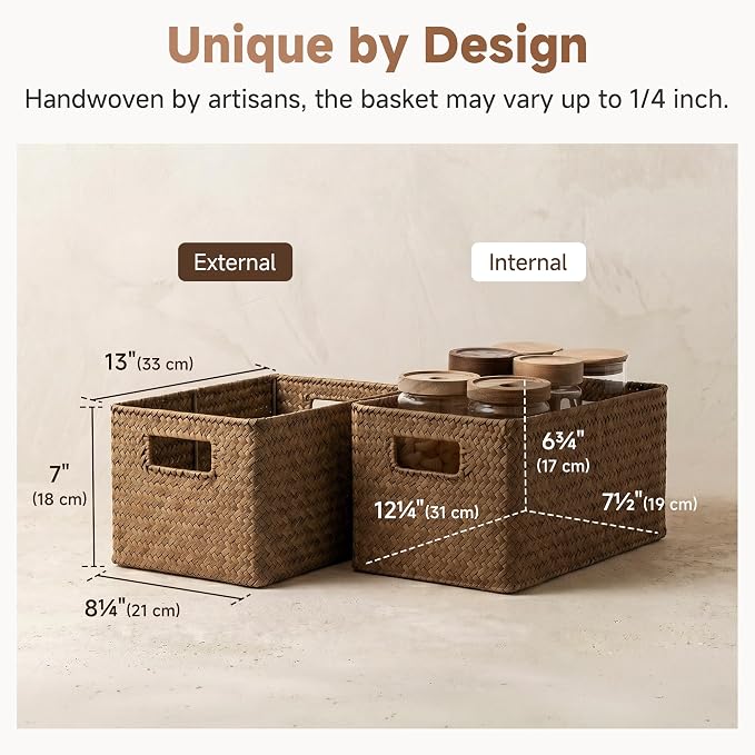 StorageWorks Large Wicker Baskets for Storage, Woven Baskets for Shelves | Seagrass, Pantry, Laundry, Bathroom, Kitchen Closet, Table, Decorative, Book, Towel, Magazine, Toy, Food, Rattan, Medium, Big - Image 3
