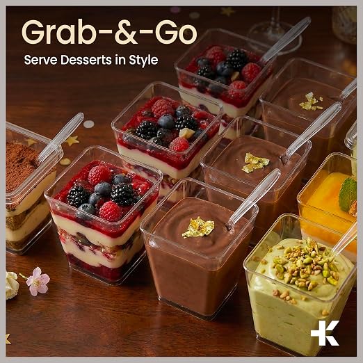 Plastic Dessert Cups with Lids and Spoons (100 Pack) – Single-Serve Parfait & Appetizer Cups, Spill-Resistant, Heavy-Duty Design, Ready-to-Use for Parties, Catering & Special Events BPA-Free - Image 4