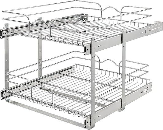 Rev-A-Shelf 2-Tier Pullout Shelf and Drawer Organizer for Kitchen Cabinets, Slide Out Storage Basket, Min Opening Width of 20.5", 21" x 22", 5WB2-2122CR-1 by Rev-A-Shelf