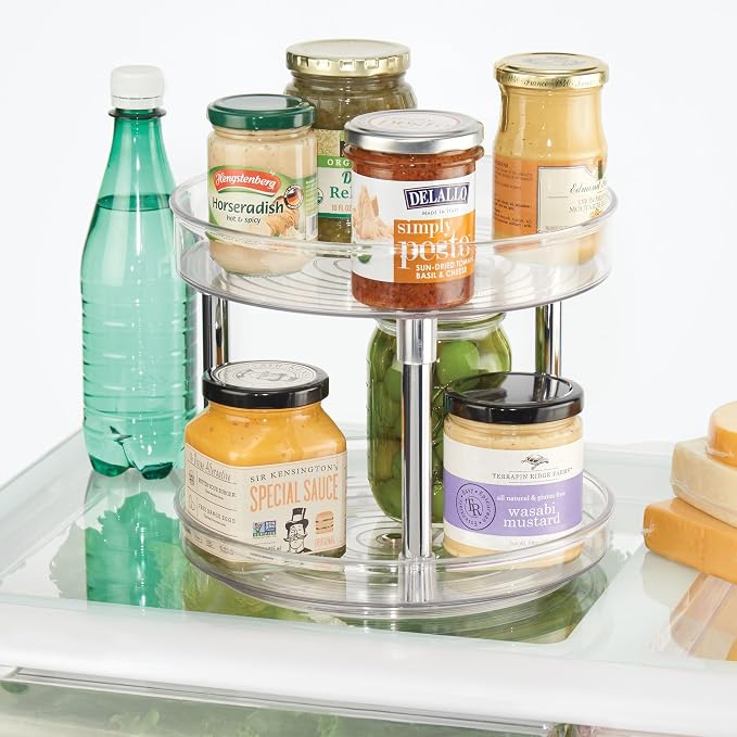 iDesign 9-Inch Recycled Plastic 2-Tier Lazy Susan Organizer, Clear/Chrome | Linus Collection - Image 3