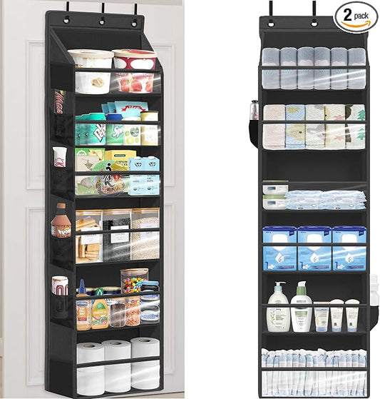 Over Door Organizer with 6 Extra Large Pockets 12 Side Pockets, 2-Pack Sturdy Closet Rack, Hanging Storage Organizer with Clear Window for Shoes, Diapers, Toys, Bedroom, Bathroom, Black by Unknown