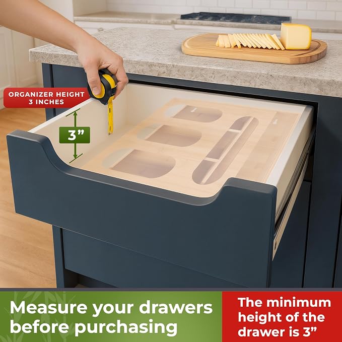 Bamboo Storage Bag Organizer for Drawer – Plastic Bag Organizer for Kitchen | Single Block Design, Quick Refill Slider – Fits Half Gallon, Quart & Snack Size Bags - Image 2