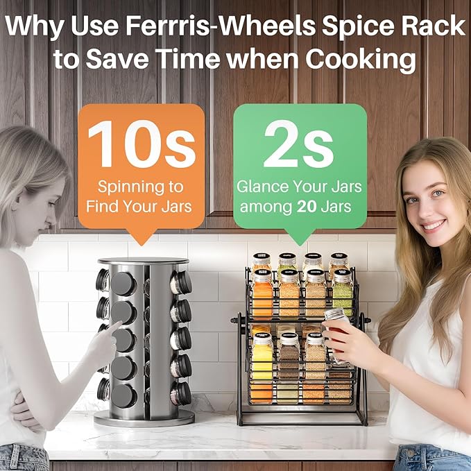 SNTD Rotating Spice Rack Organizer for Large Cabinets Kitchen Countertop with Thicken Spice Jars and Labels, Spinning Like Ferris-Wheel, Metal (M) - Image 3