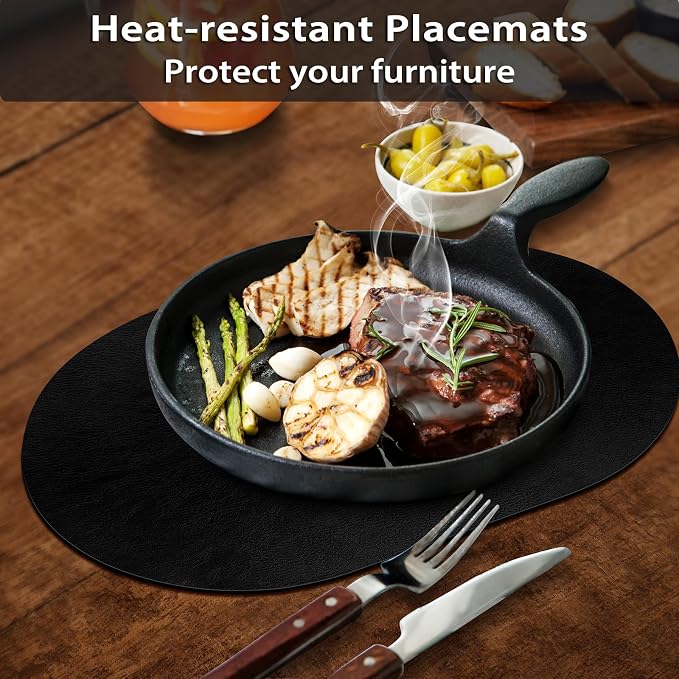 ADRIMER Placemats, Heat Resistant Oval Placemats Set of 4 Washable 12 x 17 Inch, Waterproof Table Mats, Wipeable Pu Place Mats for Kitchen, Dining Room, Black - Image 3