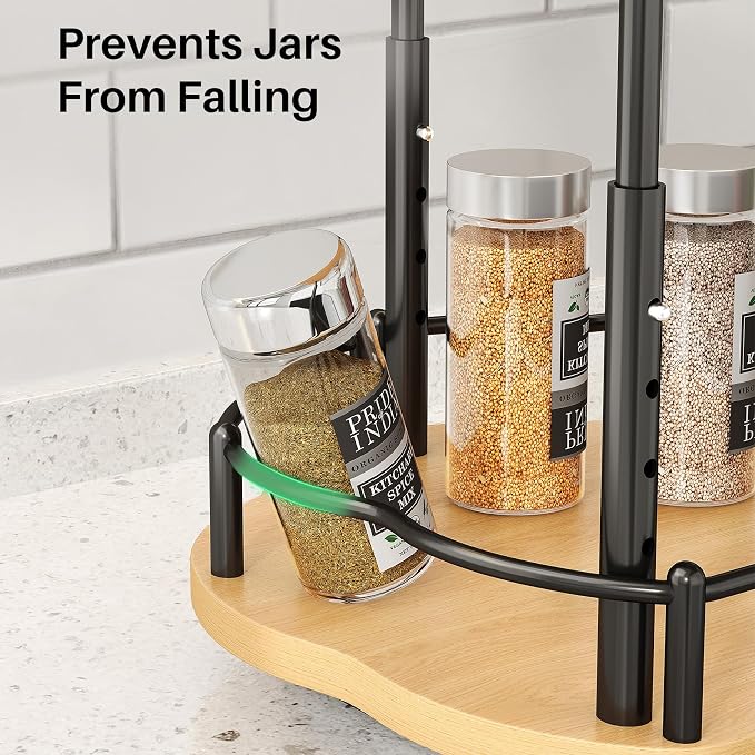 SNTD Lazy Susan Organizer Spice Rack - Spice Organization for Cabinet Height Adjustable Rotating Lazy Turntable, Pantry Kitchen Wood Revolving Seasoning Organizer (Natural, 9 Inch) - Image 7