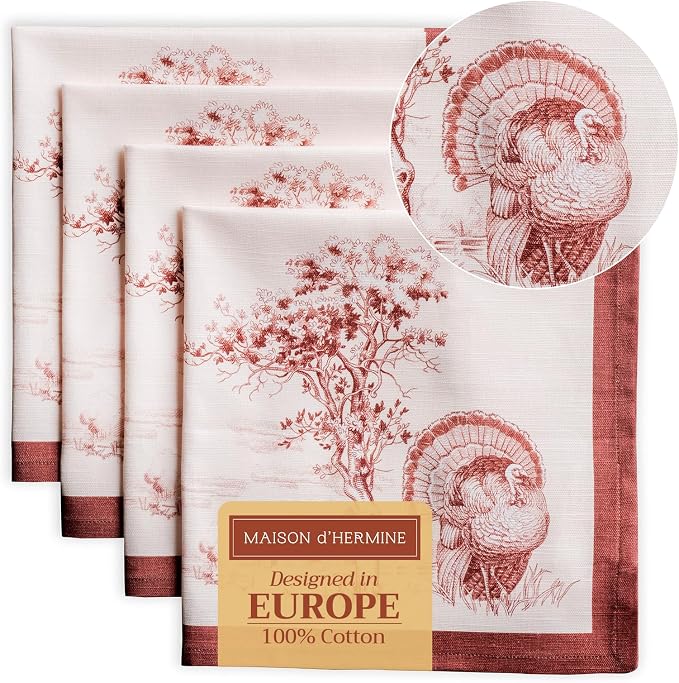 Maison d' Hermine Cloth Napkins Set of 4 Reusable 100% Cotton (20" x 20") | Everyday Square Napkins Cloth Washable Dinner Wedding Restaurant Hotel Kitchen Thanksgiving Christmas - Holy Jouy - Brown by MaisondHermine