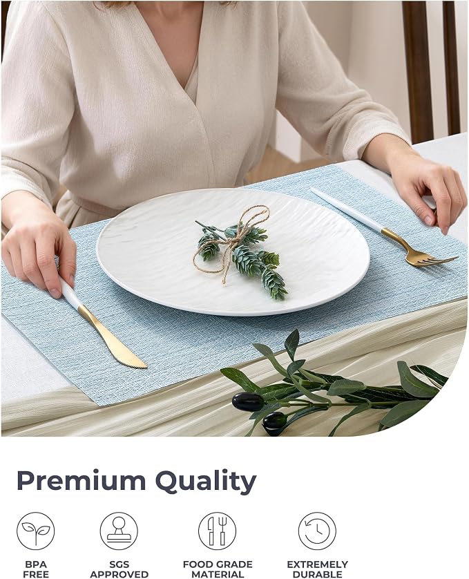 Leetaltree Soft Sky Blue Woven Placemats Set of 24 - Heat Resistant Non-Slip Place mats for Dining Table, Washable Durable PVC Vinyl Woven Table Mats(Sky Blue, 24) - Image 6