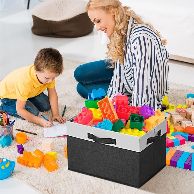 GhvyenntteS Large Storage Baskets for Shelves 6 Pack, Collapsible Fabric Storage Bins with 3 Handles, Decorative Closet Organizers and Storage bins for Clothes Blanket Beddings (Black, 15"x11"x9.6") - Image 6