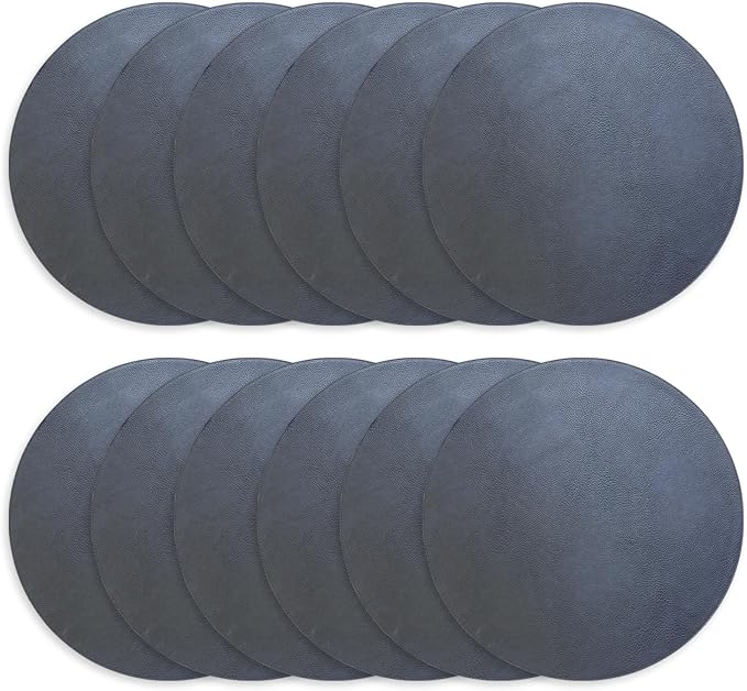 Morgan Faux Leather Set of 12 Placemats, 15" Round, Navy, Heat Resistant, Stain Resistant, Non-Slip, Reversible, Durable Table Mats for Kitchen, Dining Table, Indoor Washable Use - Image 3