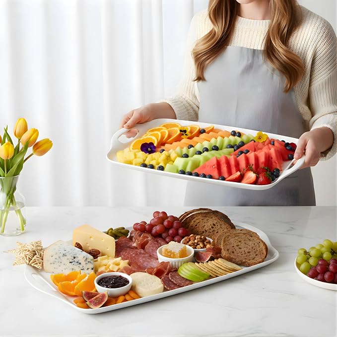 TP Melamine Serving Trays with Handles, 17” x 12”, Set of 2, Pure White | Rectangular Trays, Serving Platters for Food and Meat, Dishwasher Safe, Lightweight, Break-resistant - Image 3