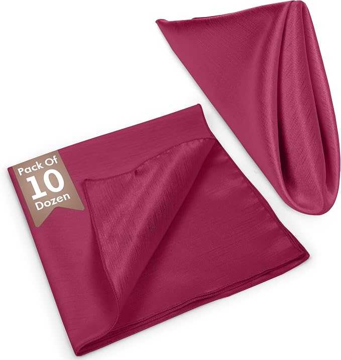 17x17-Inch Shantung Cloth Napkins, Raspberry, Set of 120 | Bulk Case of 10 Dozen, Satin, Square, 100% Polyester Fabric, Reversible, Faux Dupioni Silk Reverse Side, Machine Washable - Image 2