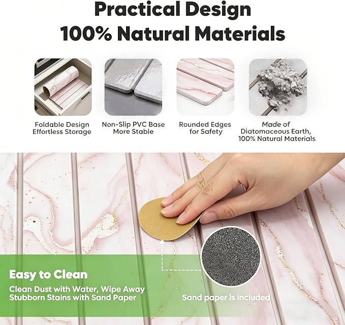 Stone Drying Mat for Kitchen Counter, Quick Diatomaceous Earth Mats for Dishes, 24"L x 16" W Super Absorbent Fast-Drying Collapsible Countertop Stone Mat (Marble White-07, 24" x 16") - Image 4