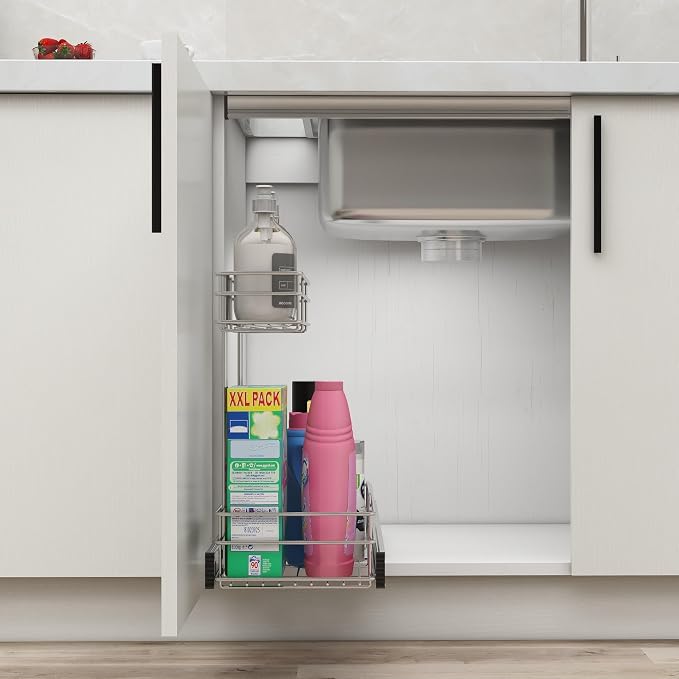 Under Sink Organizer 9" W X17 D, Pull Out Cabinet Organizer 2 Tier | Under Sink Slide Out Chrome Plated, Under Kitchen Bathroom Organizer, Pantry Cabinet Closet Organization Rack, 1 Pack - Image 8