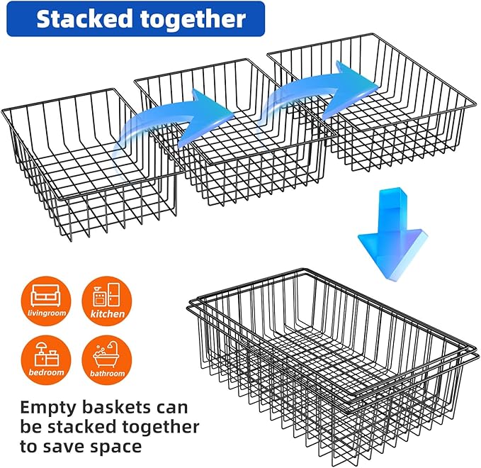 Simple Trending 12 Pack Extra Large Wire Storage Baskets, Black | Pantry Organization for Cabinets, Metal Basket Kitchen, Garage - Image 3