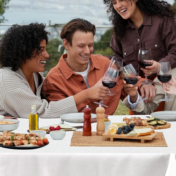 Majestic Giftware Linen Look Polyester Tablecloths for Rectangle Tables | (70/160) - TC1551 White with Hole Design Etched at Seam Table Cover | Decorative Washable Tablecloth for Kitchen & Dining - Image 7