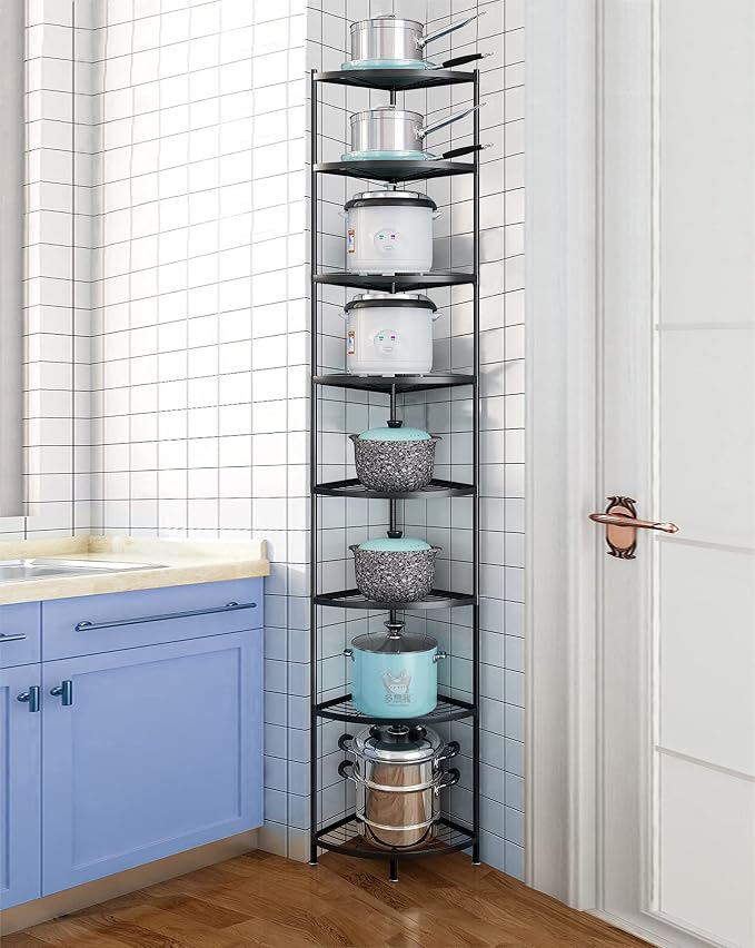 Kitchen Corner Shelf Rack, Multi-layer Pot Rack Storage Organizer Metal Shelves Holder (8 Tier) - Image 3