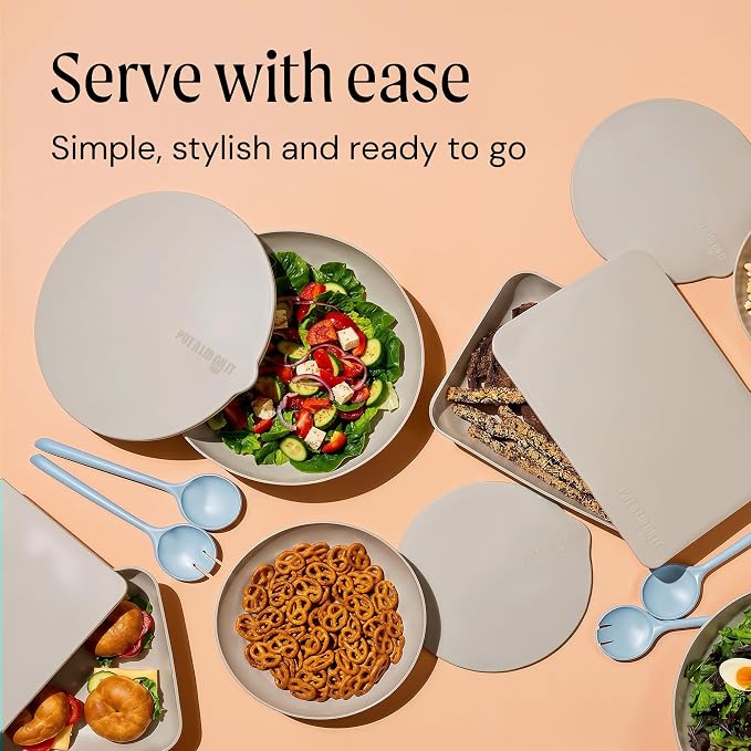 Large Serving Bowl with Lid - Certified Recycled Food-Safe Plastic, BPA-Free, Dishwasher, Microwave, Fridge and Freezer Safe | 4.96qt | Salt - Image 5