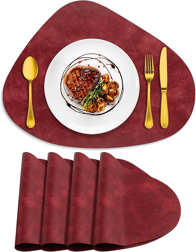 ADRIMER Placemats, Heat Resistant Round Placemats Set of 4 Washable 13 x 17 Inch, Waterproof Table Mats Wipeable for Kitchen, Dining Room Table Christmas Decor, Wine Red by Adrimersdreamistobeanindispensablecompanioninyourlife