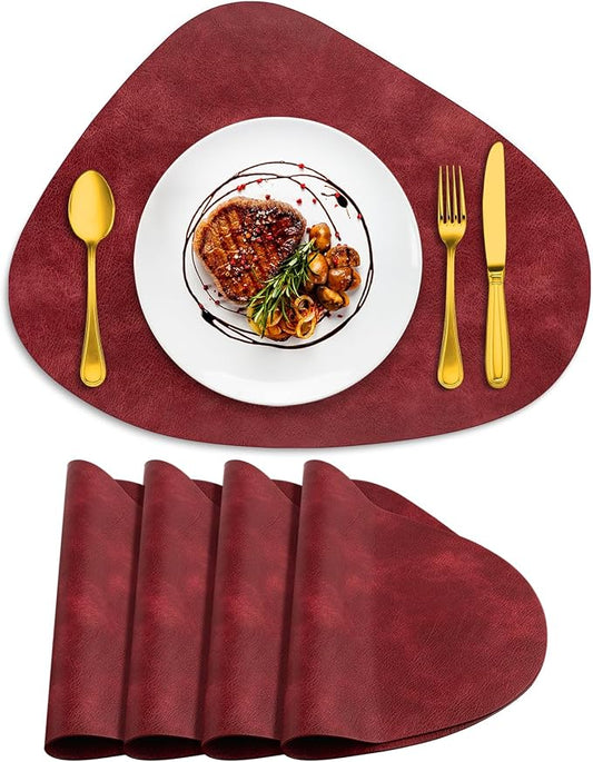 ADRIMER Placemats, Heat Resistant Round Placemats Set of 4 Washable 13 x 17 Inch, Waterproof Table Mats Wipeable for Kitchen, Dining Room Table Christmas Decor, Wine Red by Adrimersdreamistobeanindispensablecompanioninyourlife