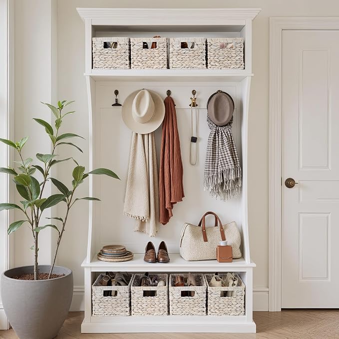 StorageWorks Wicker Storage Baskets for Shelves,White Wicker Baskets,2-Pack | Water Hyacinth Pantry Baskets, Wicker Storage Baskets for Organizing, Pantry Organizers and Storage,White Baskets for Storage - Image 5