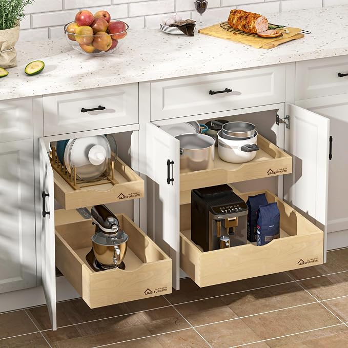 WelFurGeer Premium Birchwood Pull-Out Cabinet Drawers, 14" W x 21" D Pull Out Cabinet Organizer, Soft Close Slide-Out Shelves for Kitchen Cabinets, Heavy-Duty Cabinet Organizer for Home & Kitchen - Image 2