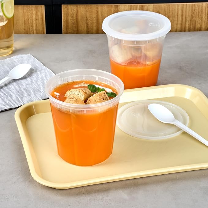 Restaurantware Plastic Food Container 50 Pack of 32 oz Clear Microwave-Safe Storage Container With Lid Leakproof Round Shape Disposable Freezer-Safe - Image 4