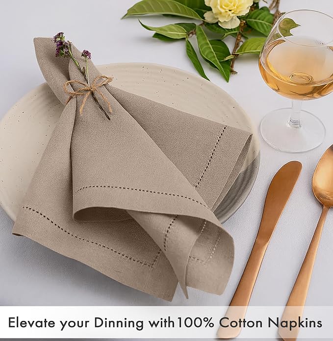 Ruvanti Cloth Napkins Set of 12, 100% Cotton High GSM 18x18 Inches, Hem Stitched Corners, Soft, Washable, Highly Durable & Absorbent, Perfect for Parties, Christmas, Thanksgiving Dinners – Light Taupe - Image 2