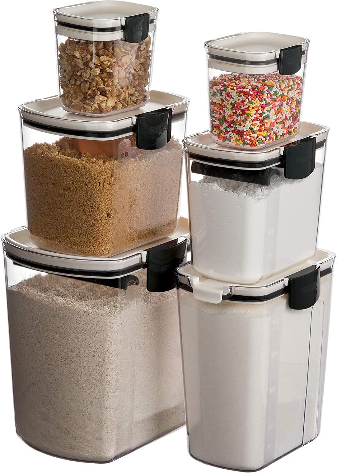 Progressive ProKeeper Baker's Airtight Kitchen Storage Canister Container Set for Flour, Sugar & More, Keeps Ingredients Fresh, with Accessories (Black Latches, 6- Piece) - Image 4