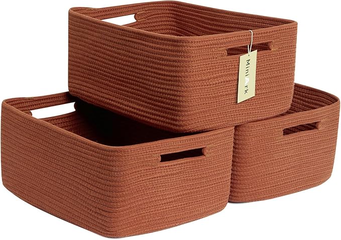 MiniArk Large Storage Baskets for Shelves, 17 x 13 x 7.5” Closet Organizers Bins for Clothes Blanket Towels, Baby Nursery, Toy Baskets Box, Woven Rope Baskets, 3 Packs Oxide Red by MiniArkStorageBasketsHome