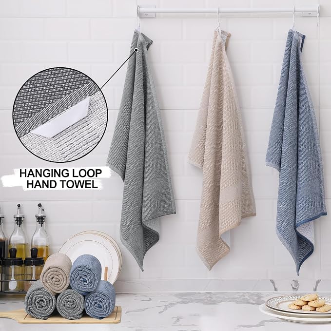 Homaxy 380 GSM Cotton Premium Kitchen Towels 6 Pack, 18"x 28", Multicolor | Flat and Terry Dish Towels, Highly Absorbent Tea Towel Set with Hanging Loop, Soft Utility Kitchen Hand Towels - Image 3
