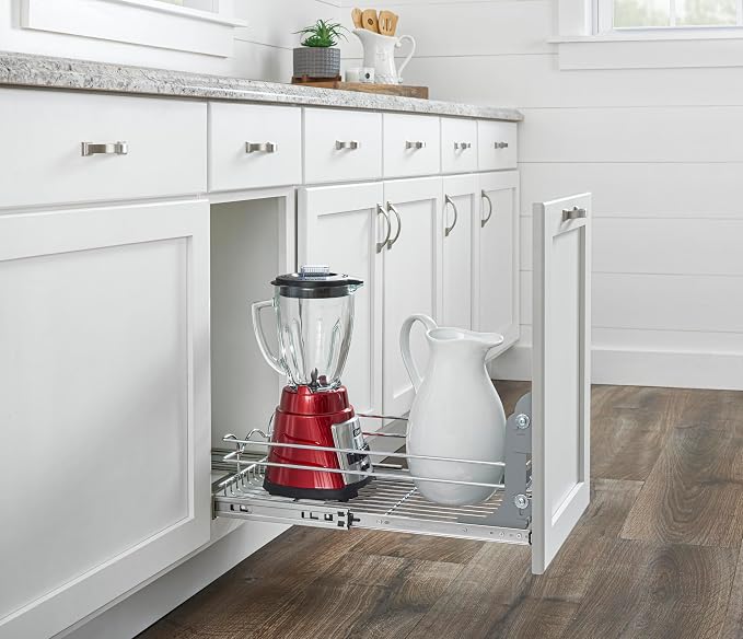 Rev-A-Shelf Steel Wire Pullout Drawer Organizer Shelf for Kitchen Cabinets, Slide Out Storage Basket, Min Opening Width of 11.5" W, 12" x 22", 5WB1-1222CR-1 - Image 2