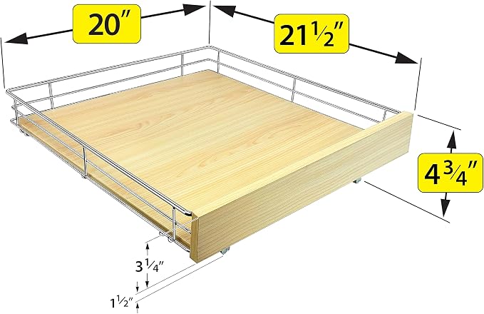 LYNK PROFESSIONAL® SELECT™ Slide Out Cabinet Organizer Pull Out Drawer, 20" x 21" Pull Out Cabinet Organizer – Pull Out Shelves for Kitchen Cabinets – Roll Out - Lifetime Ltd. Warranty, Wood Chrome - Image 3