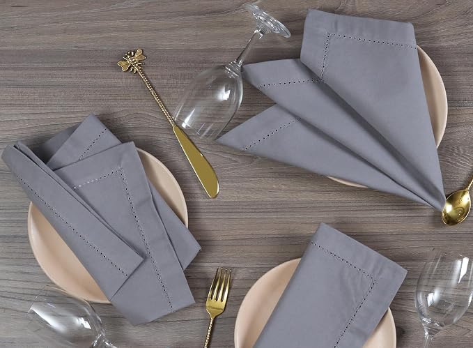 Cotton Cloth Napkins Set of 12, 18x18 Cotton Napkin Cloth Washable, Soft, Reusable Napkins for Wedding, Parties, Christmas, Thanksgiving, Everyday Use (Grey) - ALPHA Living HOME - Image 2