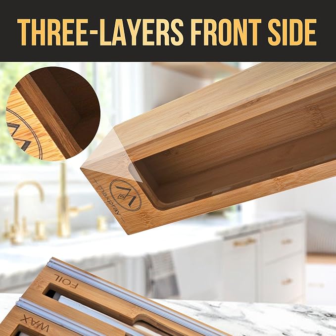 9 in 1 Bamboo Drawer Organizer for Kitchen — Zip Top Bag, Foil and Plastic Wrap Storage with Chalkboard Labels, Fits Gallon Quart Sandwich Snack Bags, Pantry Organization - Image 4