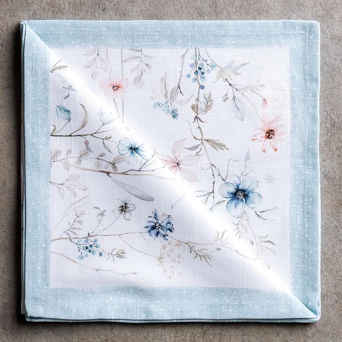 Maison d' Hermine Cloth Napkins Set of 4 Reusable 100% Cotton (20" x 20") | Everyday Square Napkins Cloth Washable Dinner Wedding Restaurant Hotel Kitchen Thanksgiving Christmas - Ice Florals - Image 9