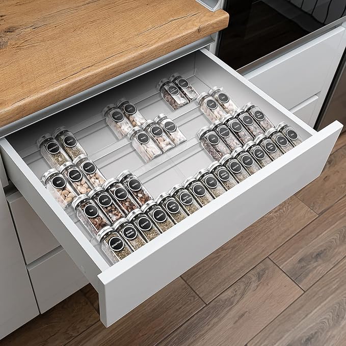 Acrylic Spice Rack Tray - Spice Drawer Organizer for Kitchen Cabinets Storage and Organization (Jars Not Included) - Image 3