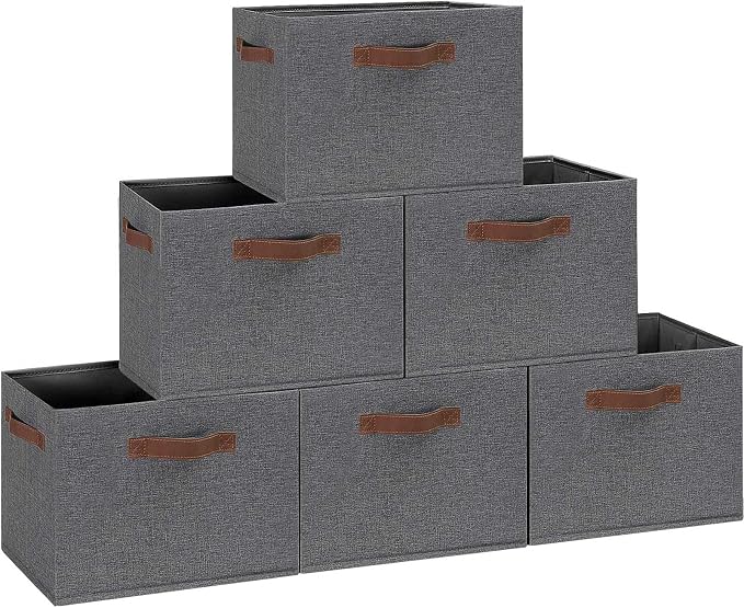 GhvyenntteS Large Fabric Storage Bins 6 Pack, 15x11x9.6 Inch Storage Baskets for Shelves, Foldable Closet Storage Bins for Shelves, Closet Organizers and Storage Boxes, Gray by GhvyenntteS
