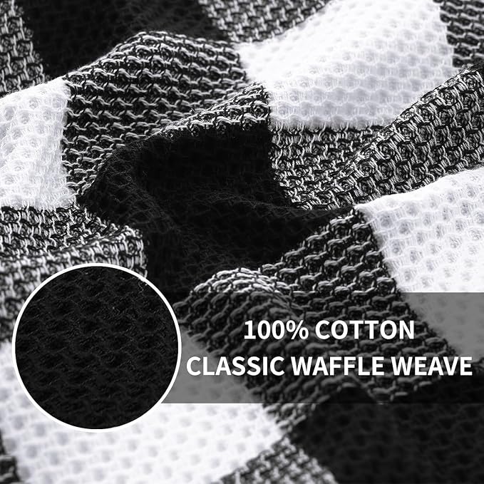 Homaxy Kitchen Towels and Dishcloths Set, Set of 16, White & Black | Bulk Cotton Waffle Weave Check Plaid Kitchen Towels, Super Soft and Absorbent Dish Cloths, 12 x 12 and 13 x 28 Inches - Image 2