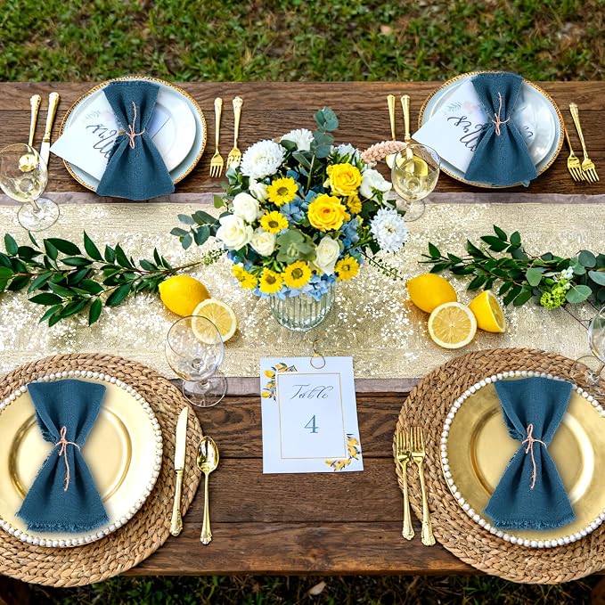 36 Pack Royal Blue Napkins, 12 x 12 Inch Cotton with Fringe Settings | Handmade washable reusable cotton dinner napkins in bulk for weddings, parties, rustic boho table settings - Image 9