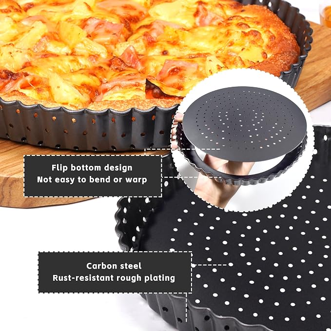 2Pack Non-Stick Quiche Tins with Loose Base 20cm, Perforated Quiche Dish with Loose Base, 8 inch Tart Tin Removable Bottom, Round Flan Dish with Removable Loose Bottom - Image 6