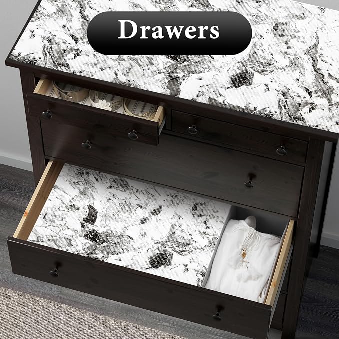 Drawer and Shelf Liner for Kitchen Cabinet: 17 in X 20 Ft Non Slip | Shelf Paper Non Adhesive Refrigerator Liners Grey and White Marble Easy Liners for Bathroom with Knife Tape Measure - Image 3