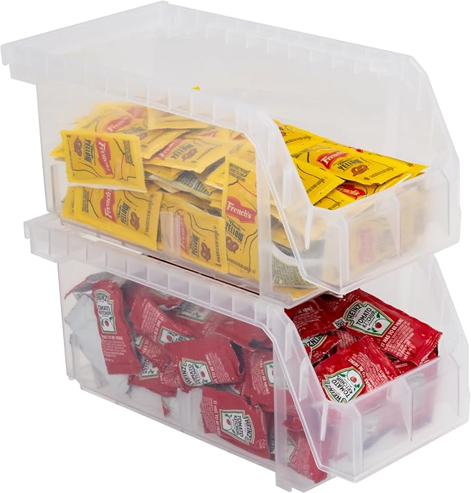 Medium Stackable Plastic Storage Bins, 8-Pack, Clear | Open-Front Stackable Bins For Garage, Pantry, Closet & Office, 11"L X 5,5"W X 5"H, Nests When Empty, Durable Plastic, - Image 8