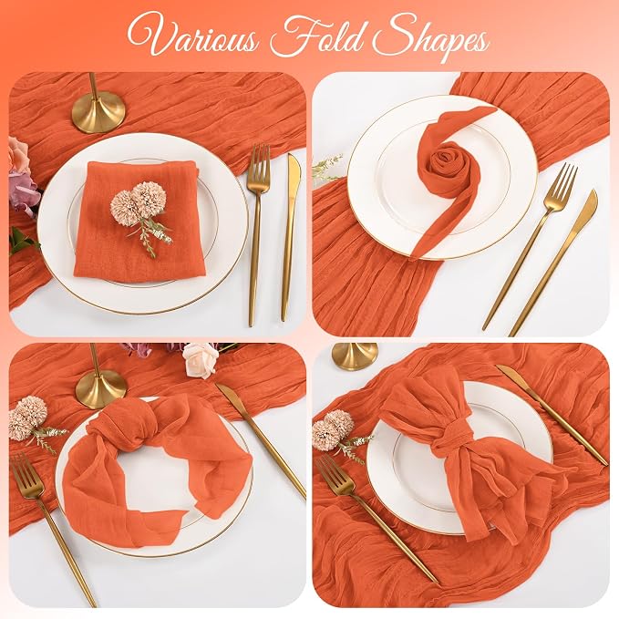 100 Pack Orange Cloth Napkins 20x20Inch Cheesecloth Napkins | Elegant Cloth Napkins for Table, Washable Rustic Boho Gauze Fall Napkins, for Wedding Party Bridal Baby Shower Dinner Decor - Image 4
