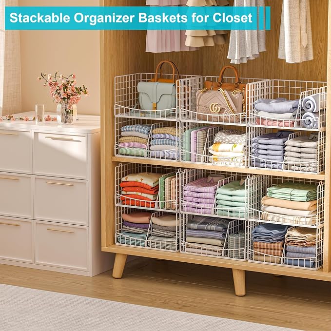 Hongtamoya 4-Tier Closet Organizers and Storage Basket with Divider, Foldable Closet Shelf Organizer System, Space-Saving Clothes Storage Drawer Organizer Bins for Wardrobe Cupboard, White - Image 4