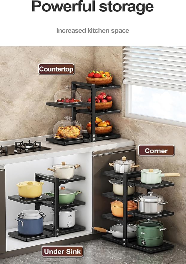 Pots and Pans Organizer for Cabinet, Heavy Duty Pot Pan Rack under Sink Organizers and Storage，Kitchen Cabinet Organizer with 7 Tiers - Image 6